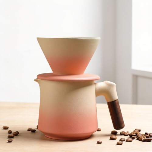 Gradient Orange Beige Ceramic Pour Over Coffee Maker Set, 14 oz