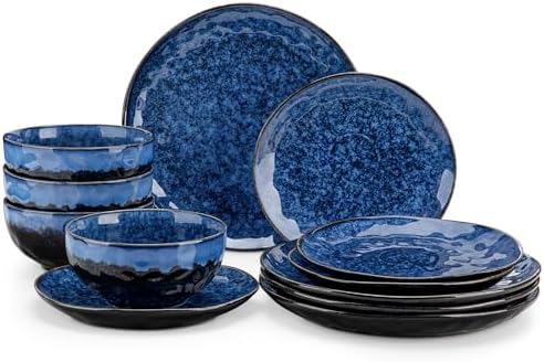 vancasso Starry 12 Pcs Dinnerware Set for 4, Handmade Reactive Glaze