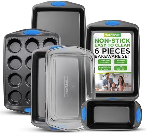 NutriChef Nonstick Bakeware Set of 6, Baking Pan with Cookie Sheets