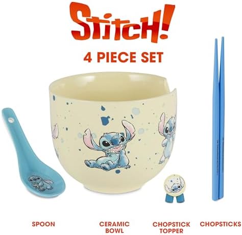 Stitch Ramen Bowl Set, 20oz Ceramic Instant Noodle Bowl, Chopsticks