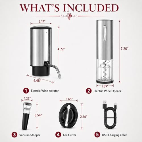 4-in-1,Premium,Rechargeable Wine Opener,Aerating Pourer,Stopper,Foil