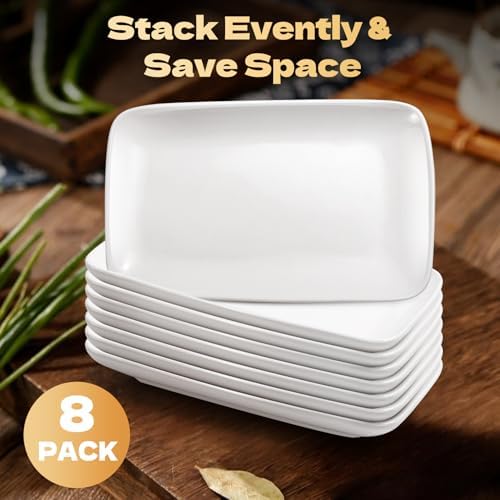 Set of 8 Rectangular Salad Plates, 8 Inch, White