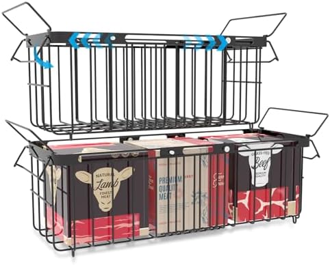 Freezer Organizer Bins, 2 Pack Expandable Stackable Hangable Chest