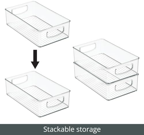 mDesign Kitchen Pantry Organizer Bins, 4 Pack, Clear