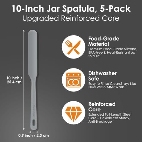 5-Piece Silicone Jar Spatula Set, 10-Inch Long Skinny Spatulas