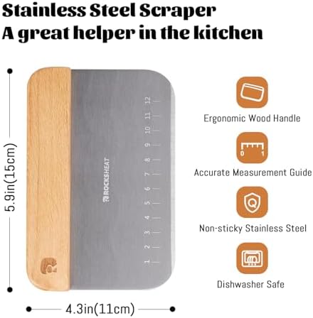 Bench Scraper & Chopper, Stainless Steel Dough Cutter with Wooden