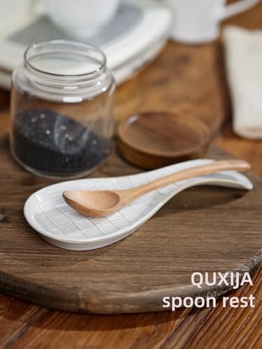 Ceramic Spoon Rest, 8.5-Inch Spoon Holder (Vintage White)