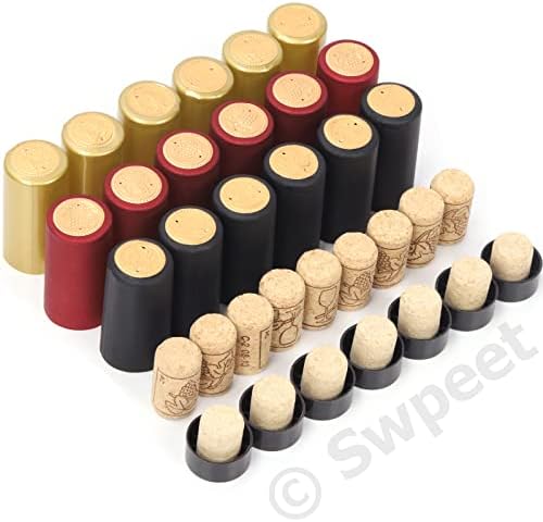 Swpeet 100Pcs 3 Colors Gold Black Red PVC Heat Shrink Capsules and