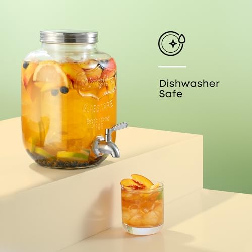 1-Gallon Drink Dispenser. Glass Beverage Dispenser with Stainless