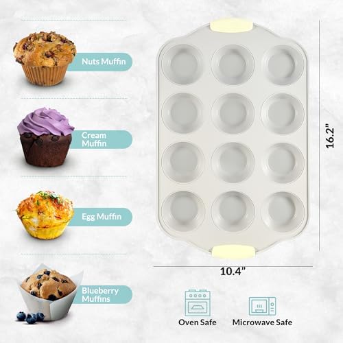 Boxiki Kitchen 12 Cups Ceramic Coated Muffin Pan for Baking - Durable