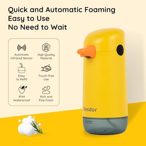 Besdor Automatic Foaming Soap Dispenser, Yellow Duck Touchless for
