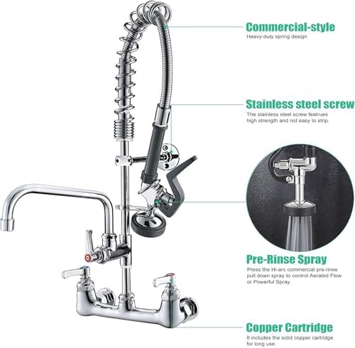 Commercial Wall-Mount Kitchen Faucet, Polished Chrome, 25" Height