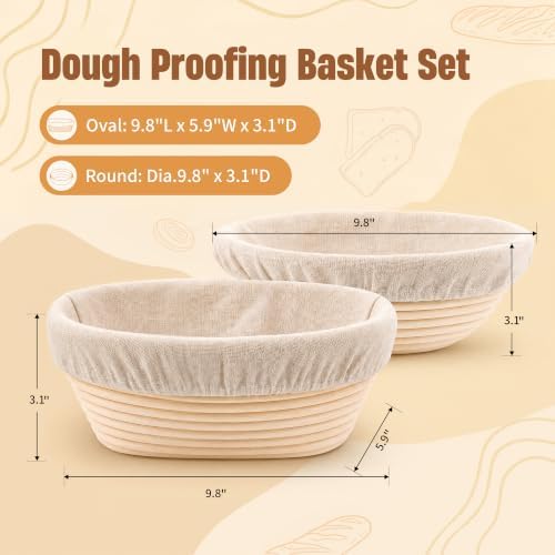 Sourdough Bread Baking Supplies, 2 Pack Banneton Baskets, 10 Inch