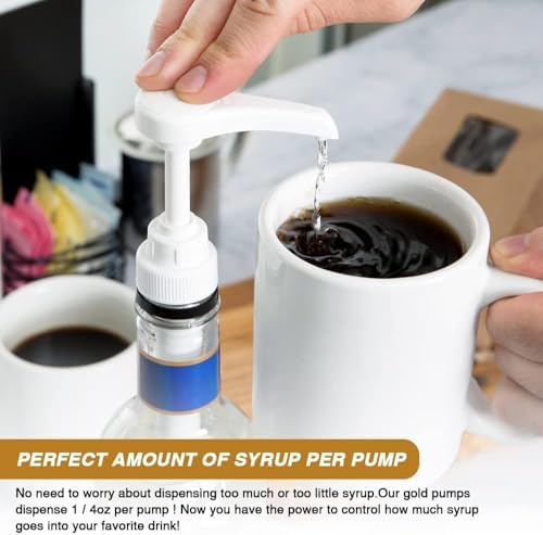 8 pcs Leak Proof Syrup Pumps with Cap, Fits 25.4 Oz/750ml Bottles