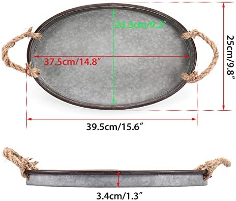 Hipiwe Galvanized Metal Iron Tray Farmhouse Serving Trays with Rope