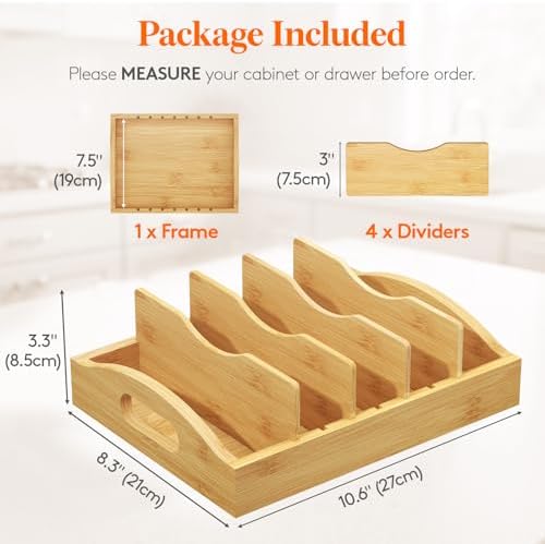Lifewit Bamboo Lid Organizers for Inside Cabinet, 5 Sections