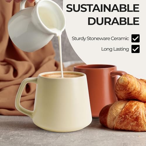 MIAMIO - Coffee Mugs Set of 4, Ceramic (14oz) - Luxe (Beige Pastel)