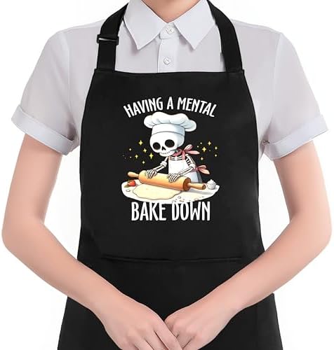 Funny Skeleton Baker Baking Apron with Pockets, Baking Lovers Bread