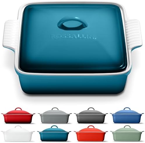 Rossallini Square Stoneware Casserole Dish with Lid, 2.5 Qt, Ocean