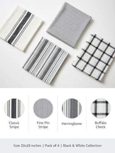 Elfranso Tea Towels, 100% Cotton Set of 4 Dish Towel, Grey & White