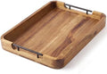 ZUJJAFY Serving Tray with Metal Handles, 17 x 13 in Acacia Wood Tray