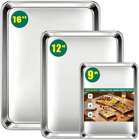 Stainless Steel Cookie Sheets for Baking Set of 3, Stainless Steel