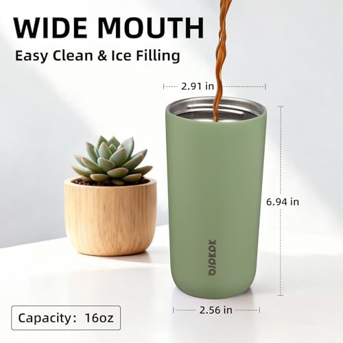 BJPKPK 16oz Insulated Travel Coffee Mug, Stainless Steel Tumbler