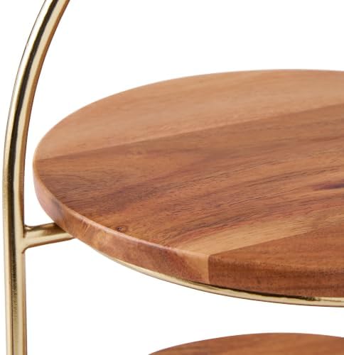 2-Tier Acacia Wood Serving Tray, Tiered Serving Stand, 10.75" x 13.25"