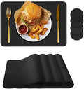 Bacgnyer Placemats Set of 4 with Coasters Wipeable Washable, Black 4