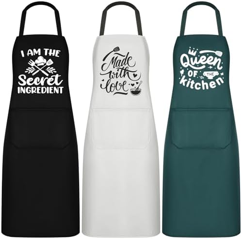 Jeyiour 3 Pack Women Funny Cooking Aprons with Pockets, Black, Green