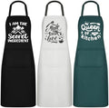 Jeyiour 3 Pack Women Funny Cooking Aprons with Pockets, Black, Green