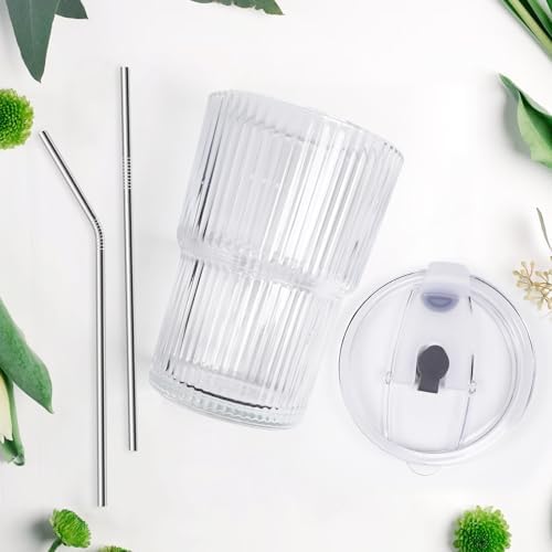 Iced Coffee Cups with Lids and Straws Set of 2, 16 Oz Unbreakable