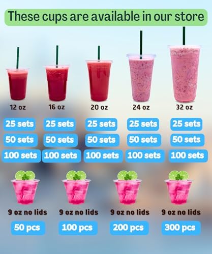 Cappatua [100 SETS] 32 oz Clear Plastic Cups with Lids and STRAWS