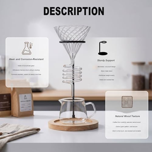 High-Borosilicate Glass Pour Over Coffee Maker,Spiral Design Glass