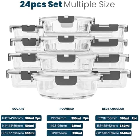 KICHLY 24 Pc Borosilicate Glass Meal Prep Containers