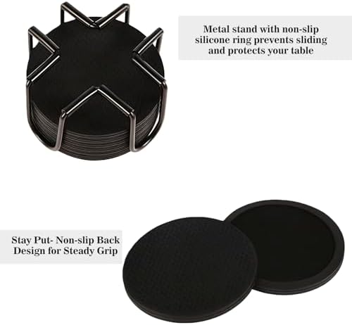 Sleek Absorbent Coasters with Holder – Silicone Cup Mat with Removable