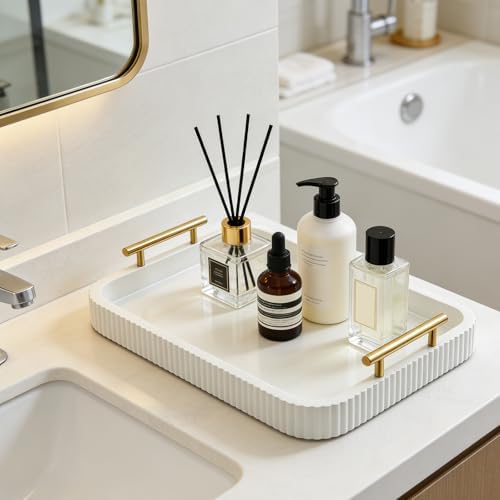 Rectangle Modern Wood Serving Tray with Metal Handles, High Gloss