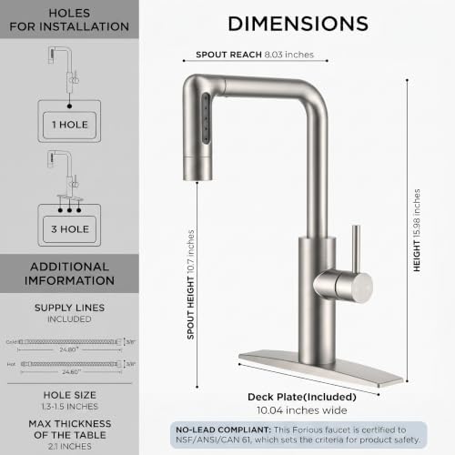 FORIOUS Waterfall Kitchen Faucet, Brushed Nickel