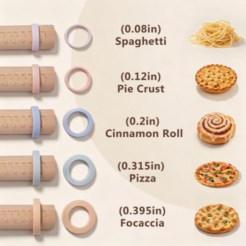 Wood Rolling Pin with Thickness Rings: Adjustable Dough Roller for