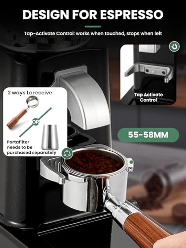 Huanyu 60mm Flat Burr Coffee Grinder, Black