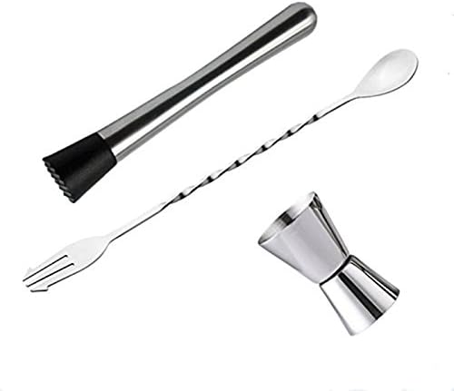 Stainless Steel Cocktail Muddler, Mixing Spoon, Jigger Set, Bar Tool