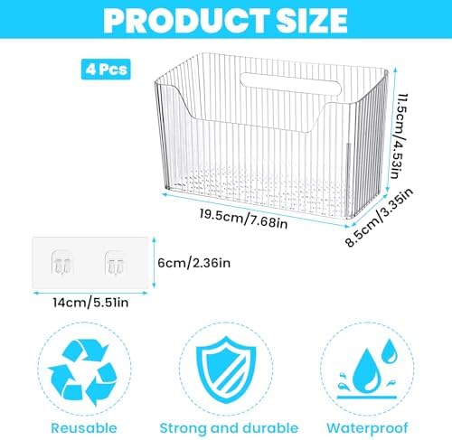 4pcs Adhesive Cabinet Door Storage Bin Wall Mounted Inside Over