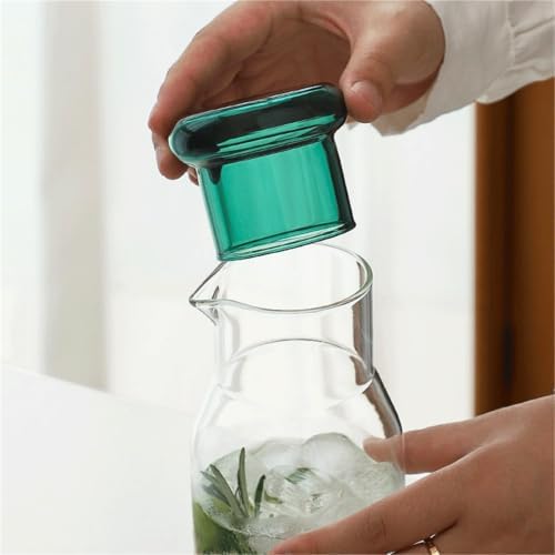 Glass Water Pitcher with Colored Lid for Home Use Water Jug(Clear)