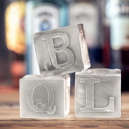 Monogrammed Ice Cubes Mold with Lid, 2 inch Whiskey Ice Cube Tray