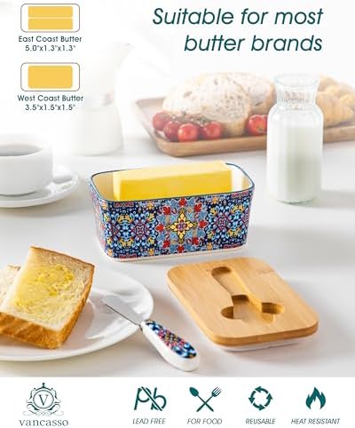 vancasso 6.5" Butter Dish with Lid, Ceramic Butter Dish for Countertop