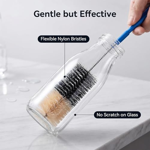 17 Inch Long Handle Bottle Brush, 2 Pack, 2" & 1.3" Brush Heads