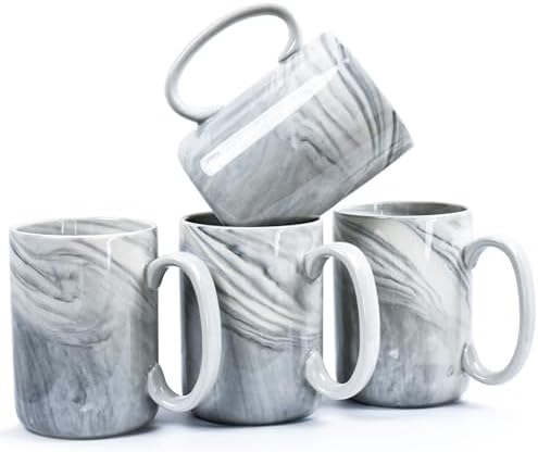 Coffee Mugs Set of 4,16 OZ Large Tea Cups, Grey Marble Ceramic Cup