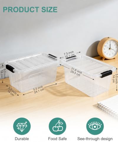 EOENVIVS Plastic Storage Bins with Lids, 6 Pack, 6.7 Quart