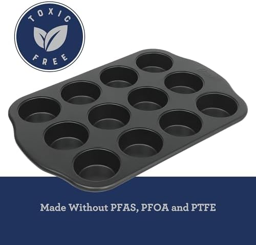 Oster Teston 12-Cup Muffin Pan, Nonstick Carbon Steel Cupcake Baking