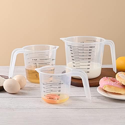 Plastic Measuring Cup,3 Pack 4/2/1 Cup Clear Measuring Cups,Stackable